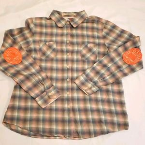 Maison Scotch Plaid Flannel Lace Elbow Patch Pink Blue Women's 2